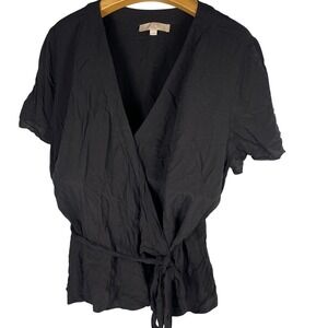 Loft Plus Women's Blouse Wrap with Tie in Front Soft Comfy Classic‎ Black
